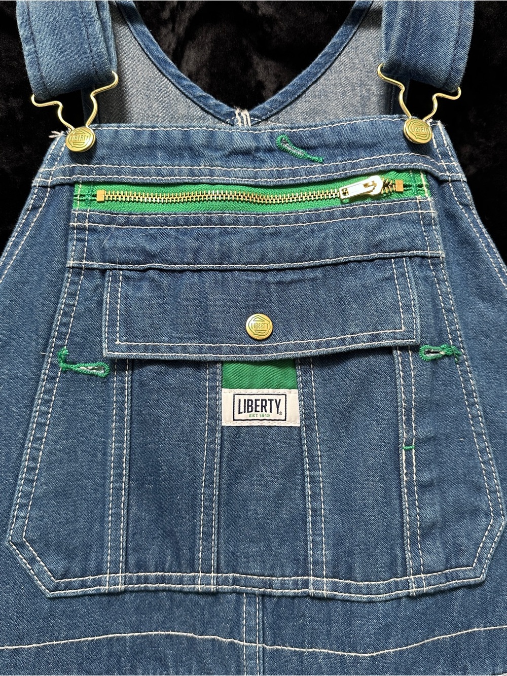 Liberty Mens Blue Denim Overalls with Green Trim
